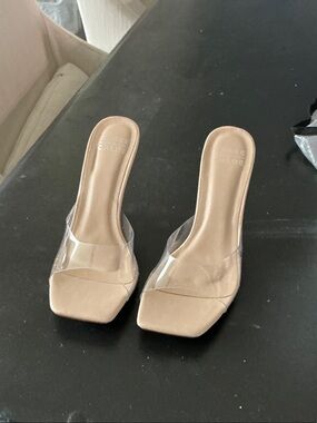 Chase + Chloe Nude Clear Strap Square-Toe Slide Mules